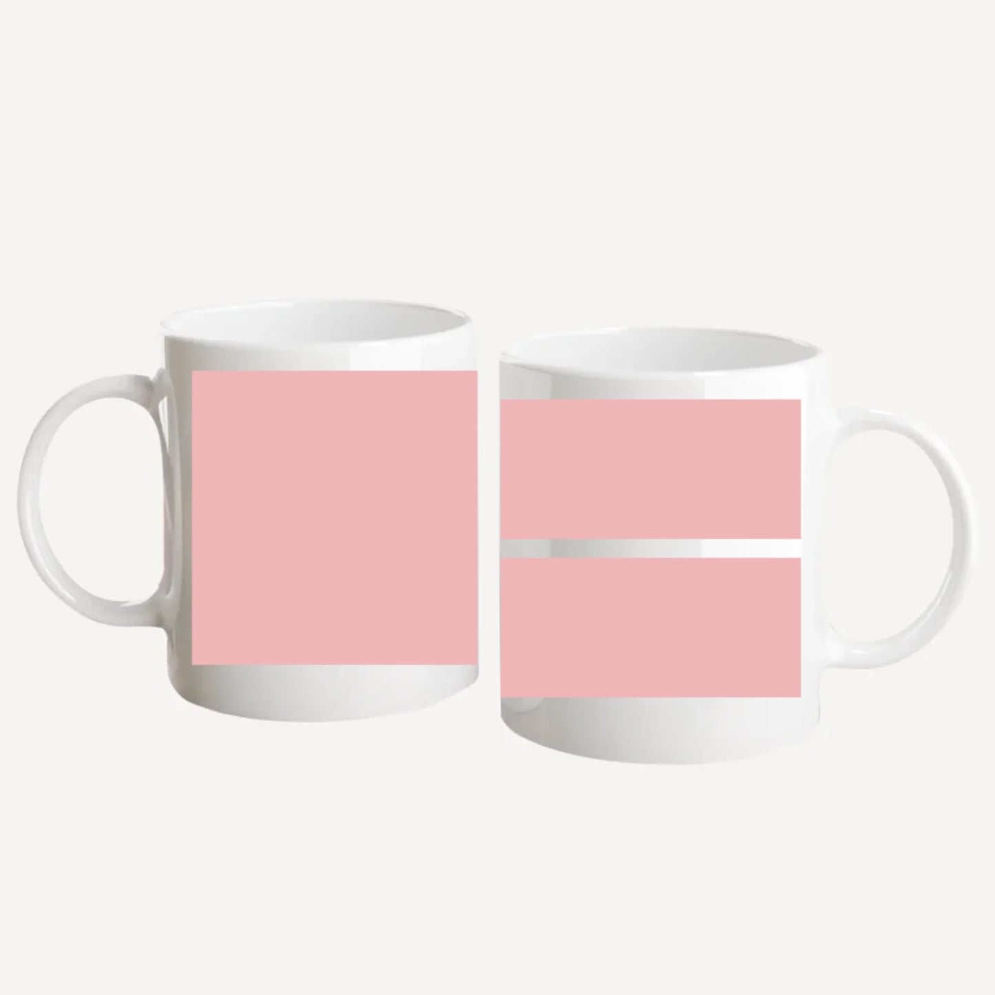 White mug with xxxx; handle and interior is coloured xxx.