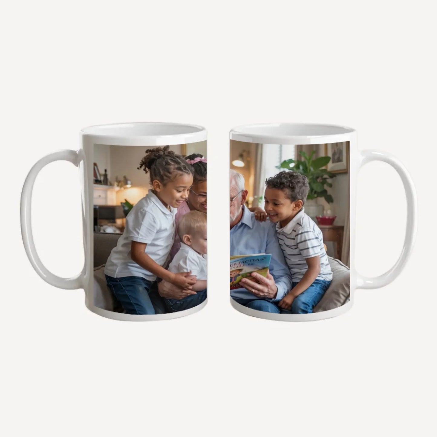 Personalised white jumbo mug with a full-wrap custom image. White handle and interior.