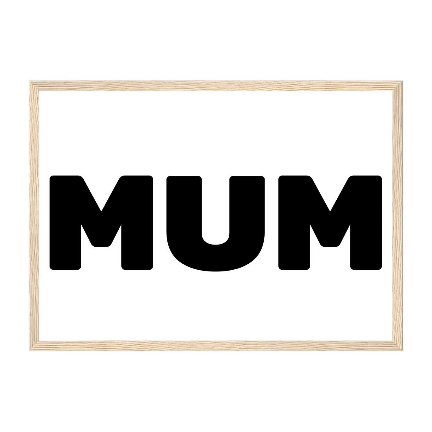 Personalised Mum or Mam photo framed print with three image uploads arranged in the shape of 'MUM' or 'MAM'. Natural wooden frame.