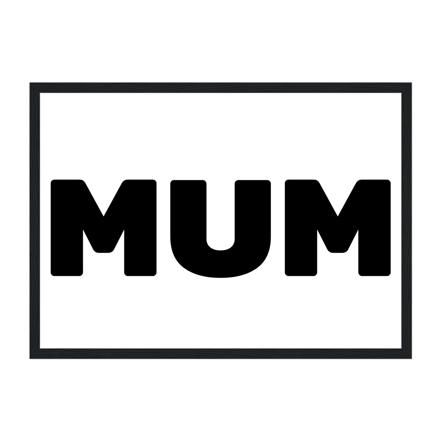 Personalised Mum or Mam photo framed print with three image uploads arranged in the shape of 'MUM' or 'MAM'. Black wooden frame.