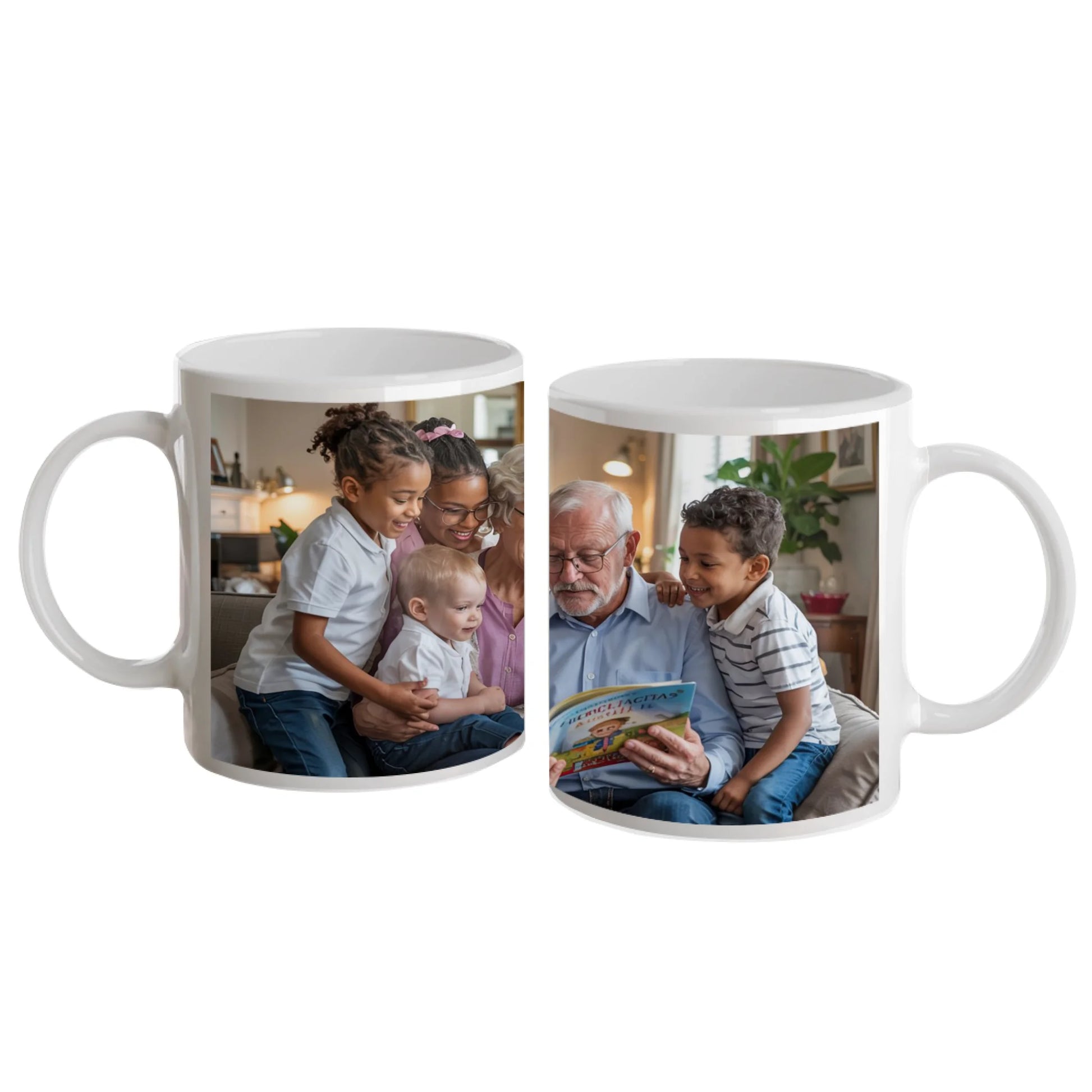 Personalised white mug with a full-wrap custom image. White handle and interior.