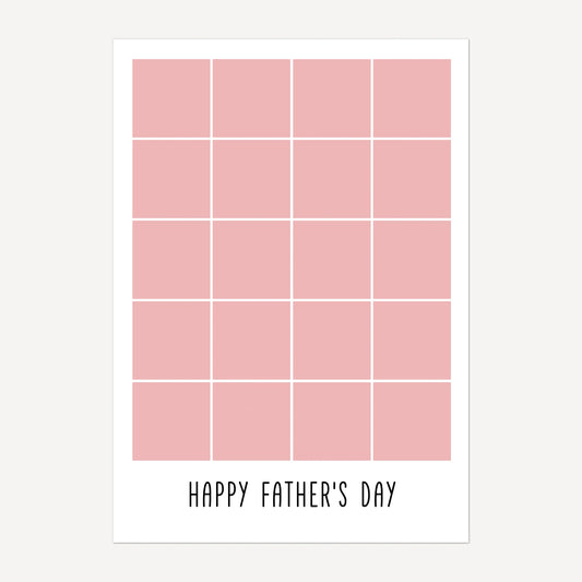 Personalised Happy Father's Day poster featuring a 20-photo collage. Customisable with uploaded photos.