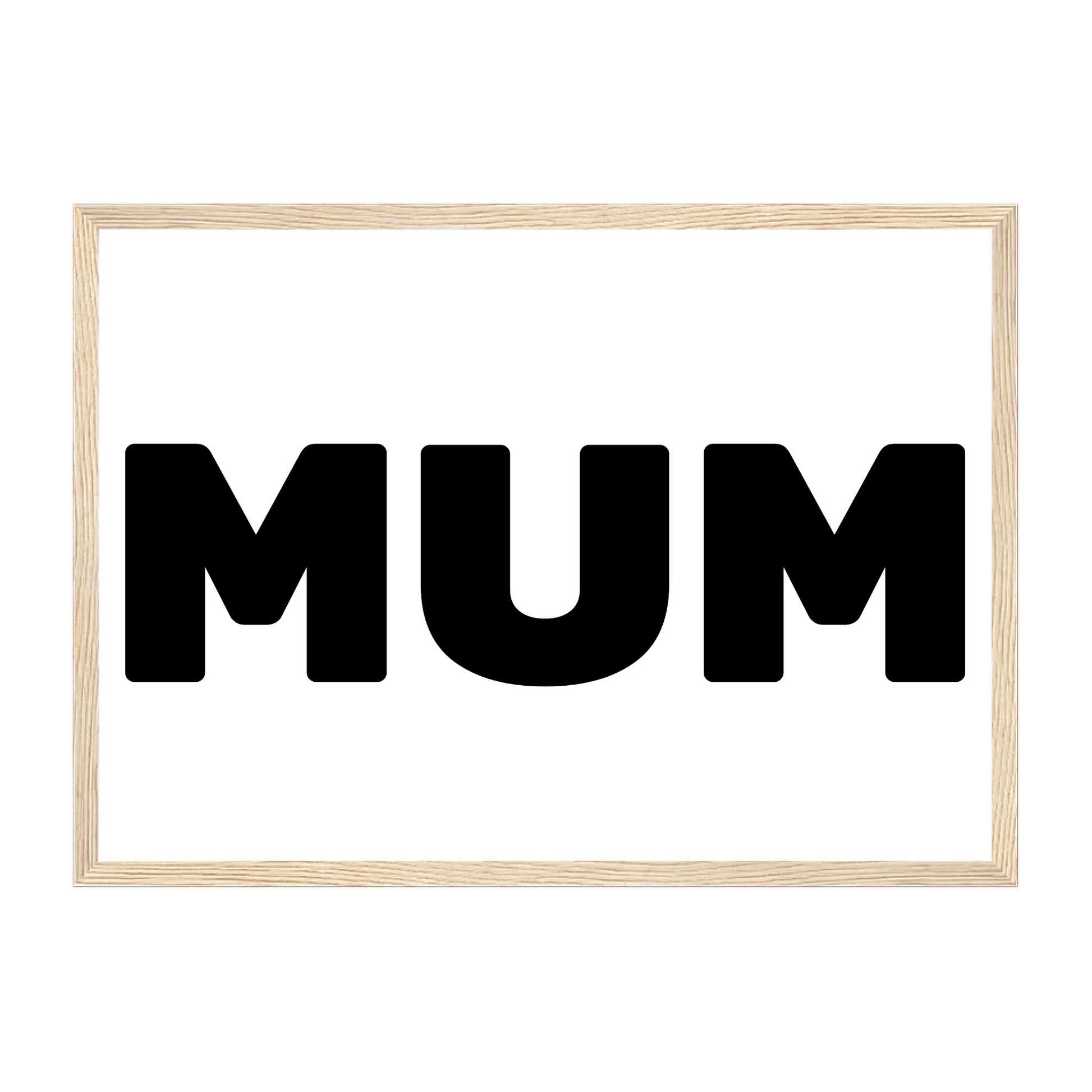 Personalised Mum or Mam photo framed print with three image uploads arranged in the shape of 'MUM' or 'MAM'. Natural wooden frame.