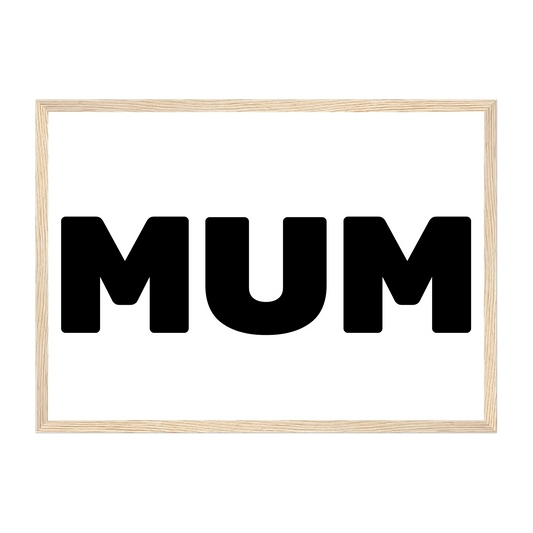 Personalised Mum or Mam photo framed print with three image uploads arranged in the shape of 'MUM' or 'MAM'. Natural wooden frame.