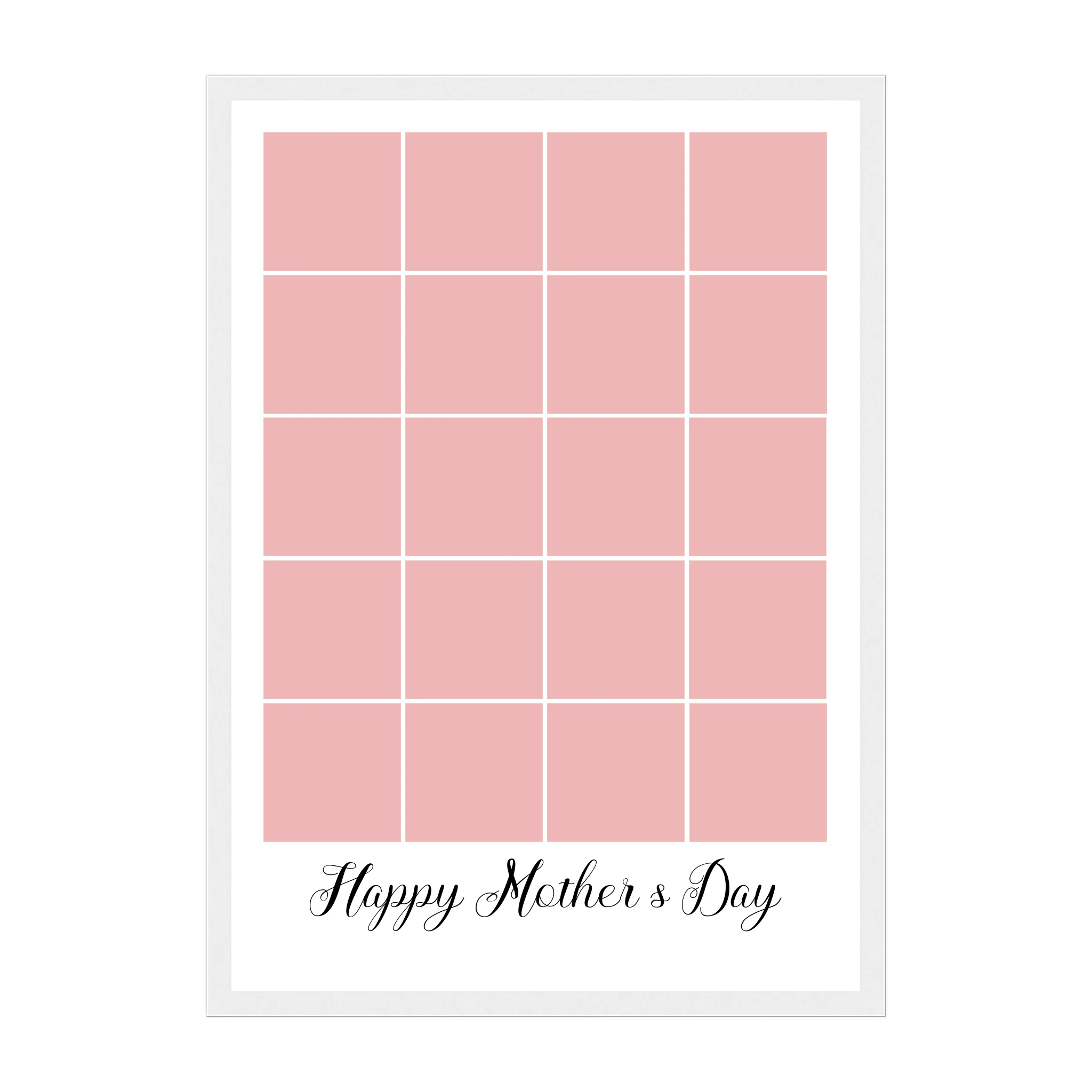 Personalised Happy Mother's Day framed print with a 20-photo collage. Customisable with uploaded photos. Presented in a white wooden frame.