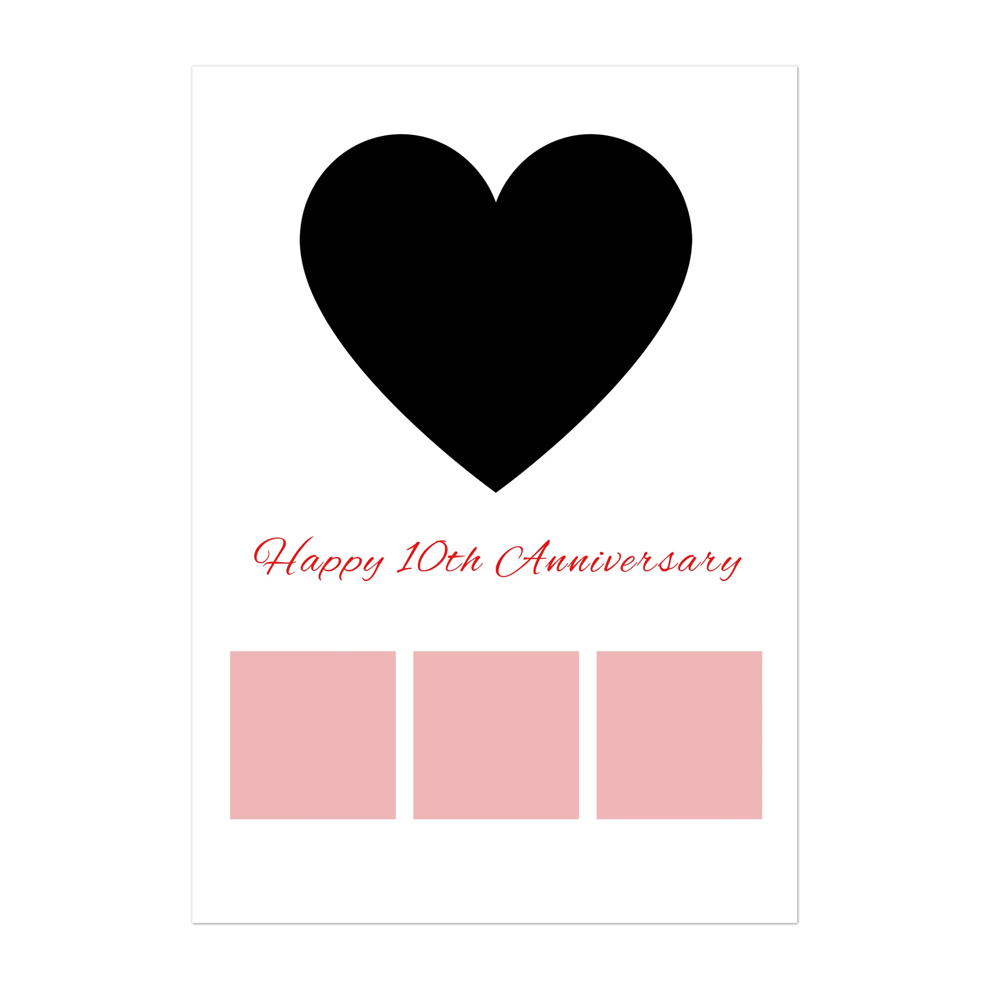 Happy Anniversary poster with a heart-shaped main photo, three smaller photos below, and a custom anniversary number (e.g., 10th).