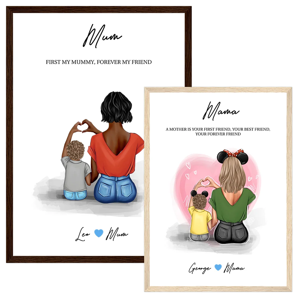 Personalised Mother & Son Poster with Custom Clipart