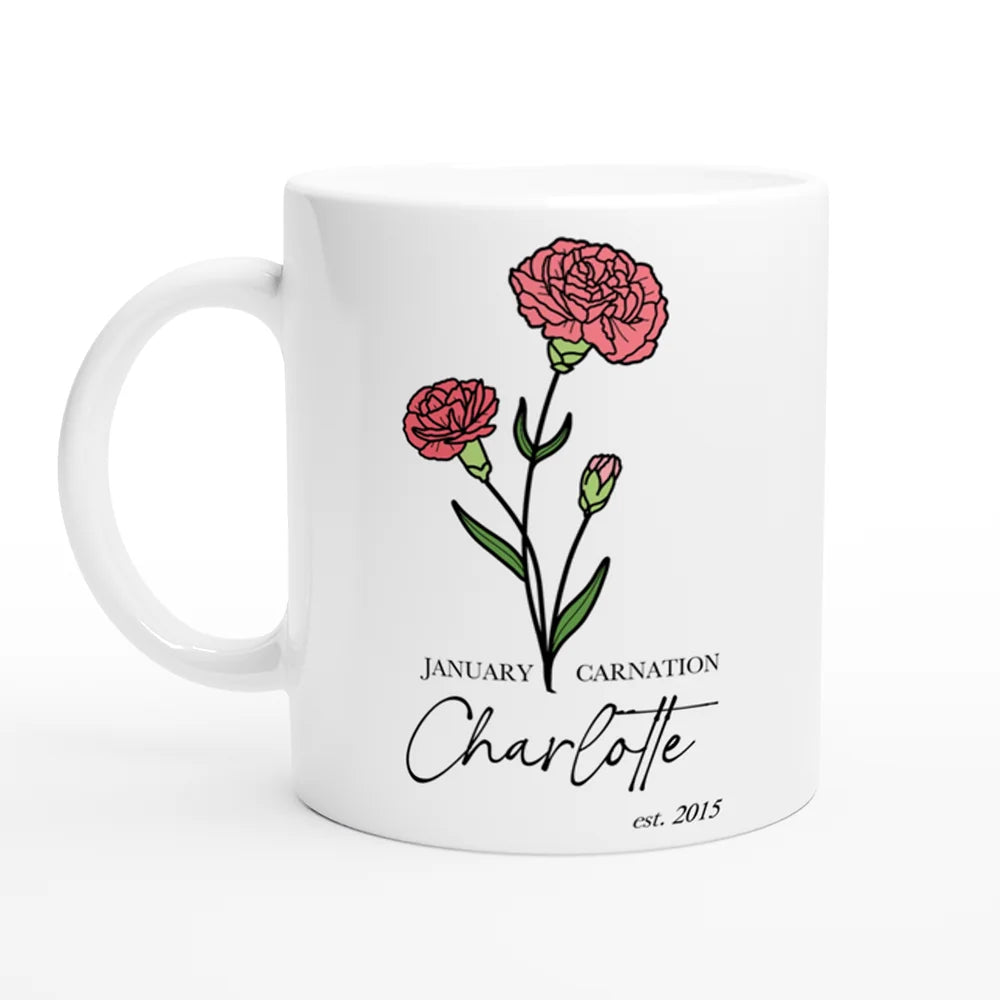 Personalised Birth Flower Mug with Name