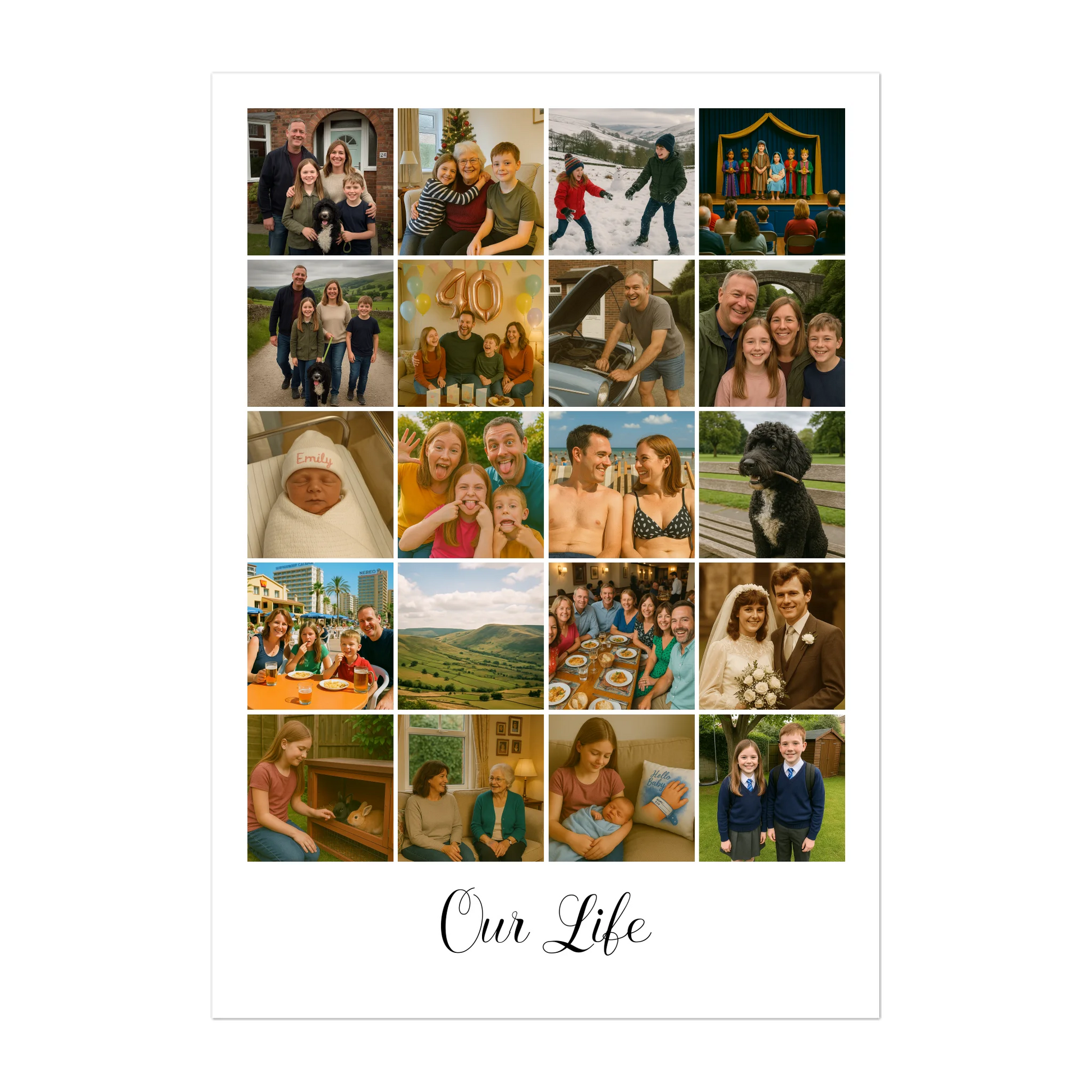 Personalised 20-photo collage digital print with custom text, quote, or hashtag. Instant download file.