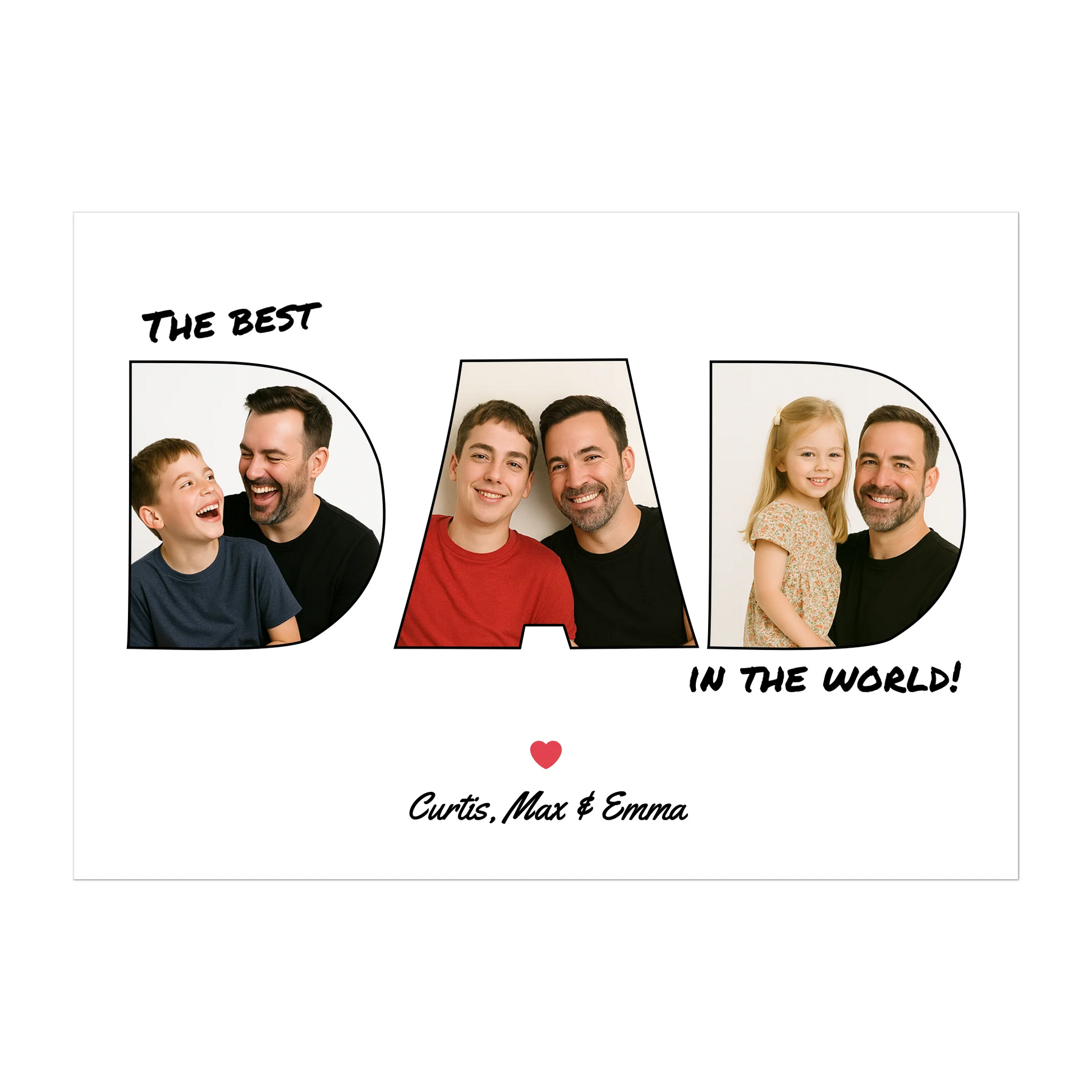 Personalised Dad photo digital print with three image uploads arranged in the shape of 'DAD'. Instant download file.