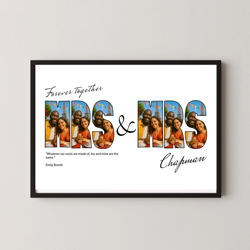 Mrs & Mrs Print with Quotes - Letter Photo Collage