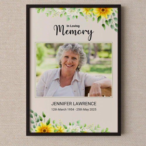 Custom Funeral Photo Print • Floral Memorial Sign • Celebration of Life • In Loving Memory Poster