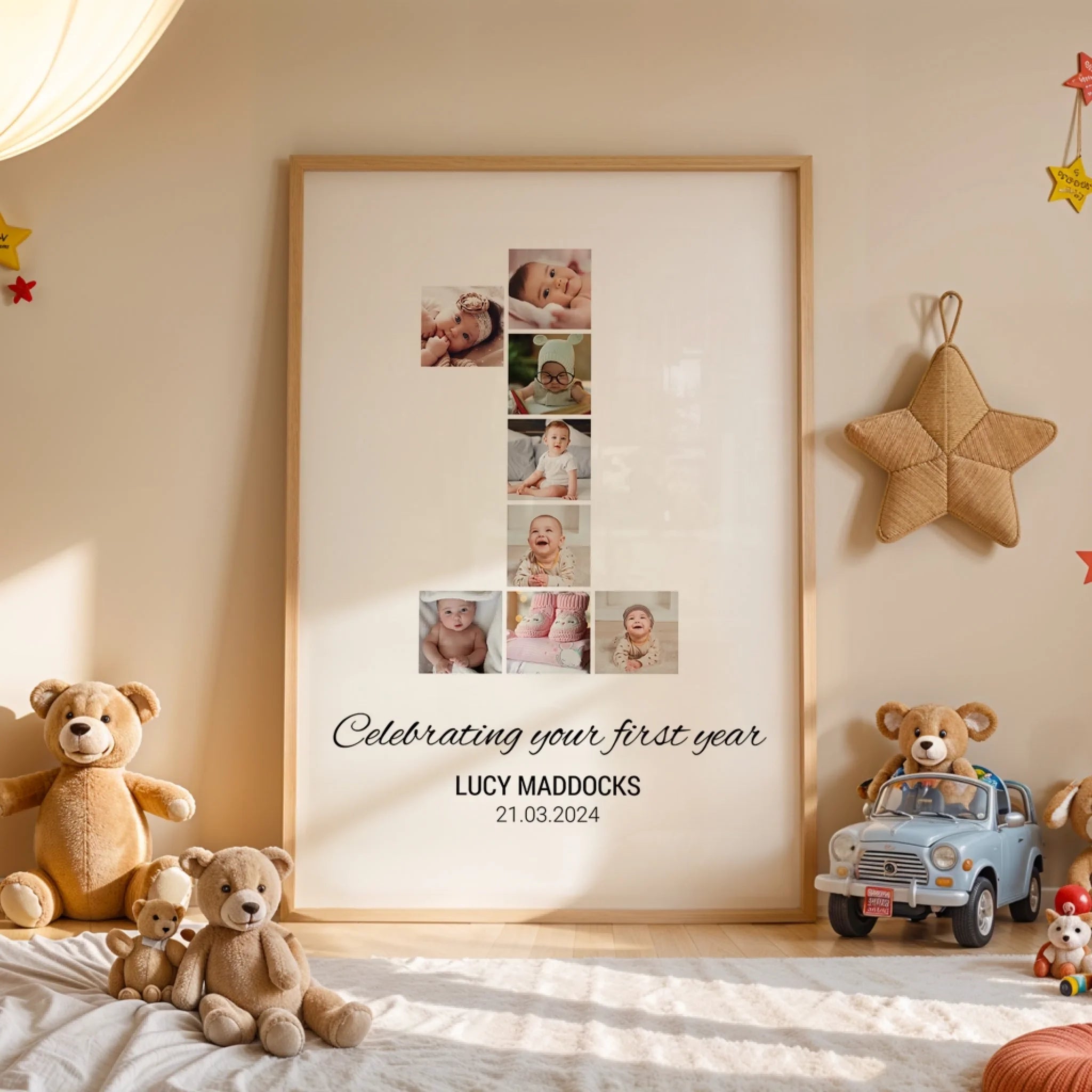 1st Birthday Photo Collage • Personalised Baby’s First Year Number One Print