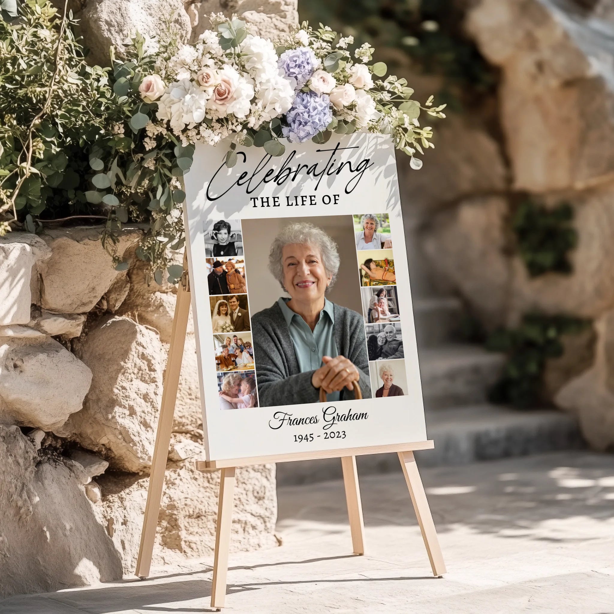 Funeral Photo Collage • Custom Memorial Sign • Celebration of Life • In Loving Memory  • 11 Photos