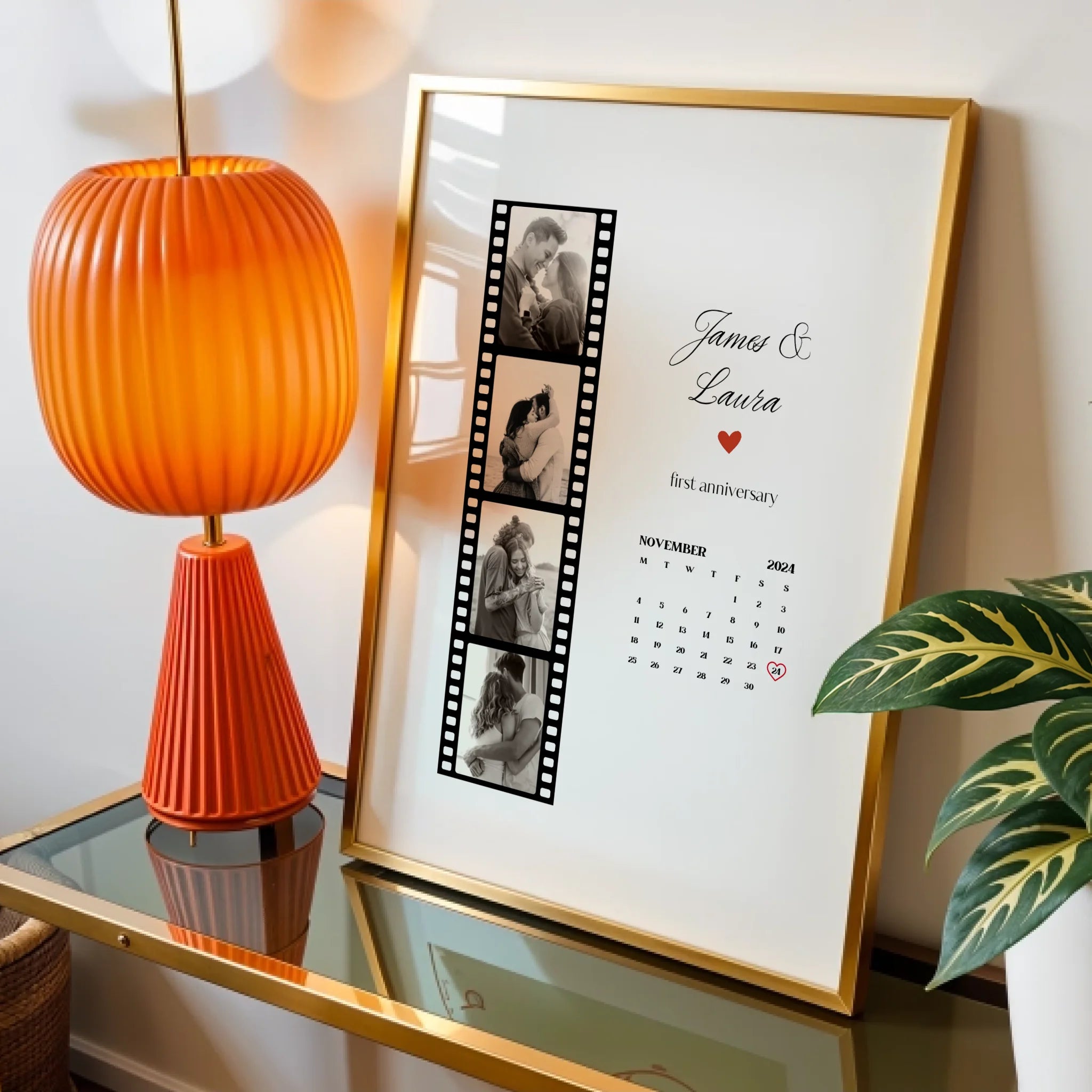 Personalised Anniversary Photo Strip with Calendar Date • Romantic Couple Gift • Any Year