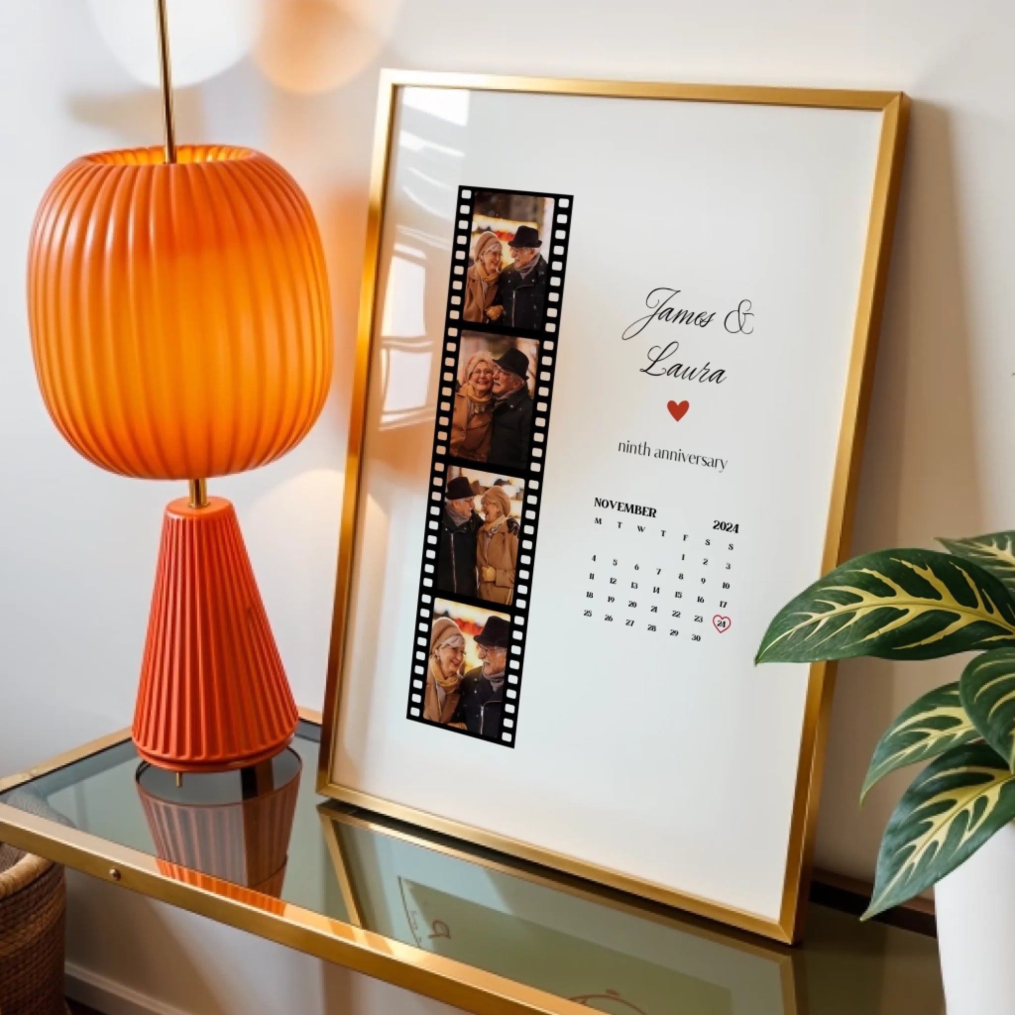 Personalised Anniversary Photo Strip with Calendar Date • Romantic Couple Gift • Any Year