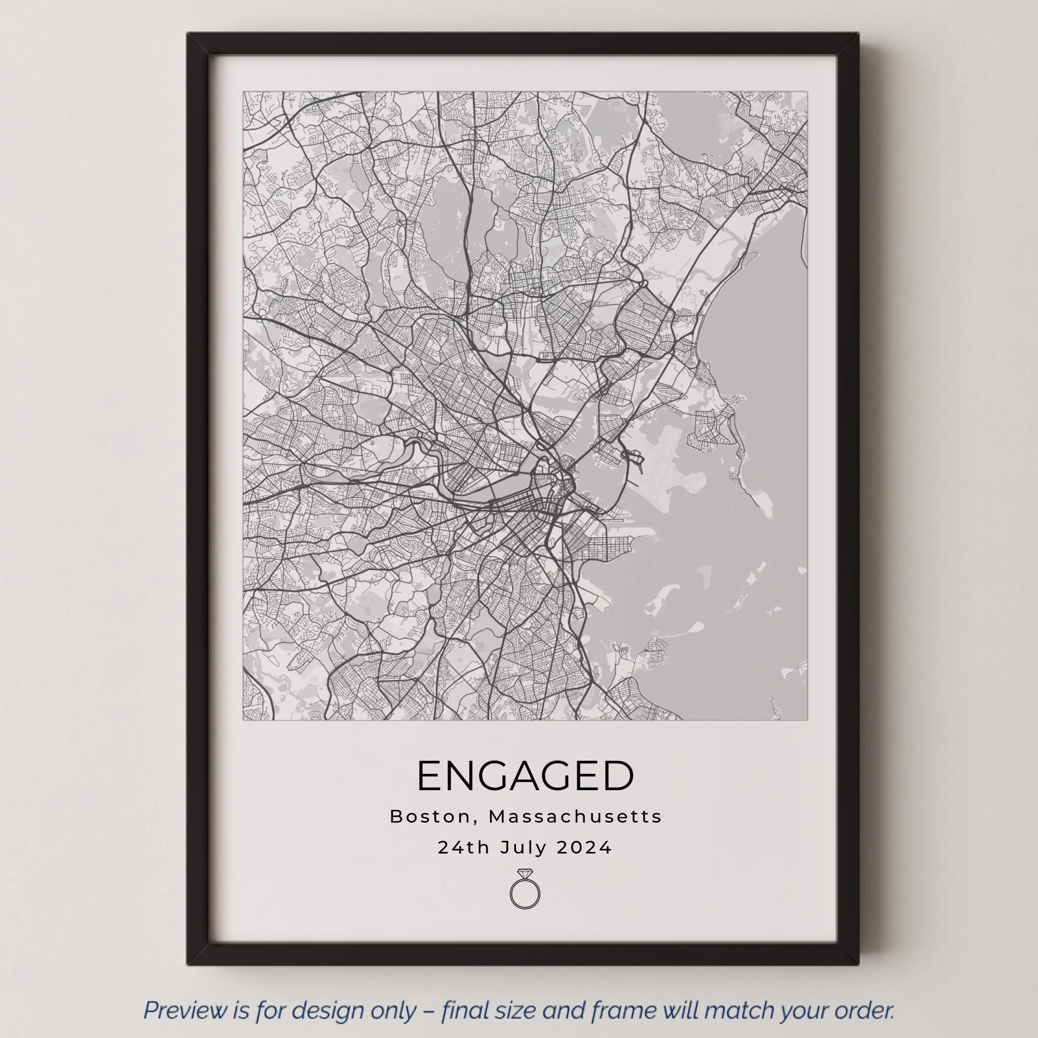 Personalised Engagement Map Print | Custom Proposal Location | Engaged Couple