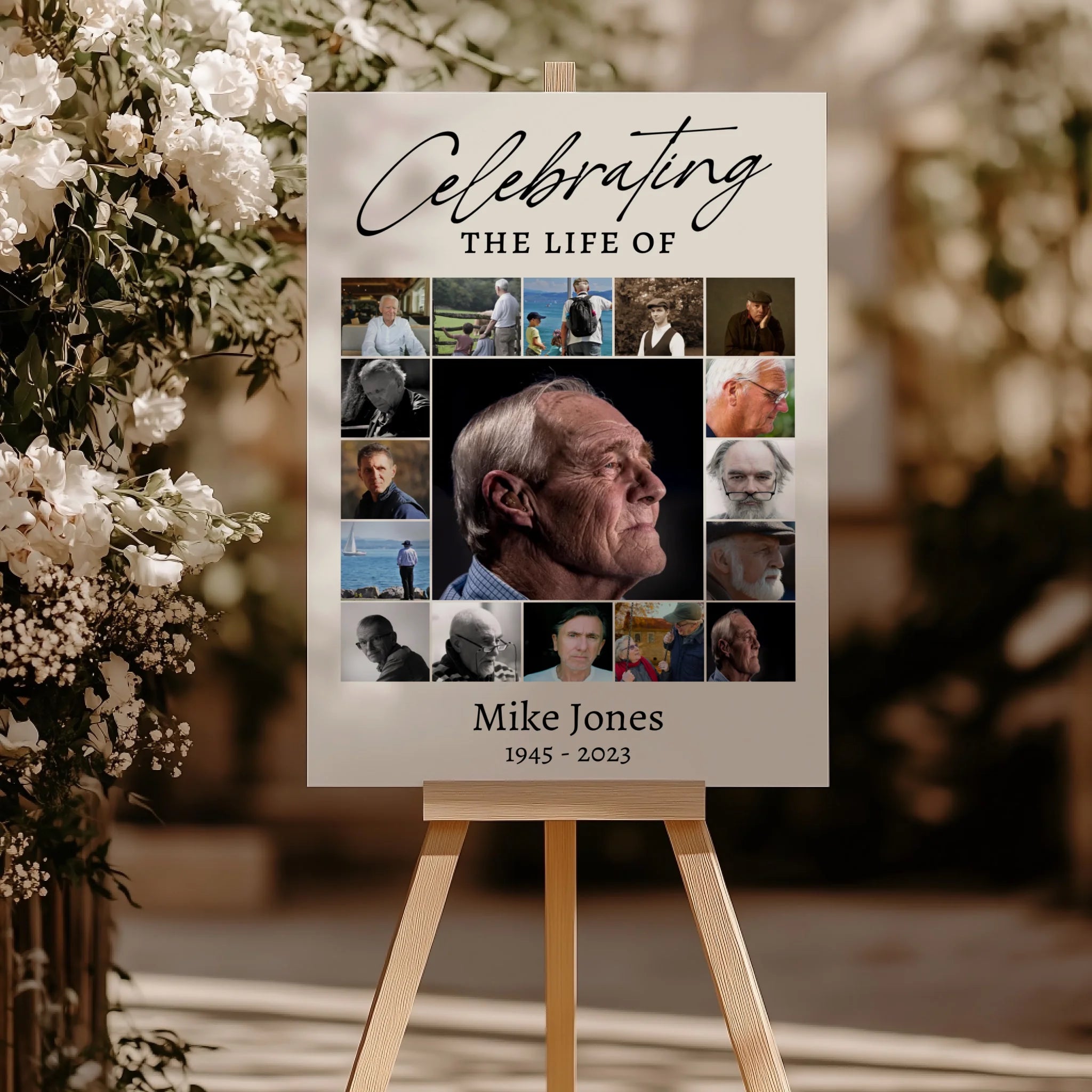 Funeral Photo Collage • Custom Memorial Sign • Celebration of Life • In Loving Memory • 17 Photos