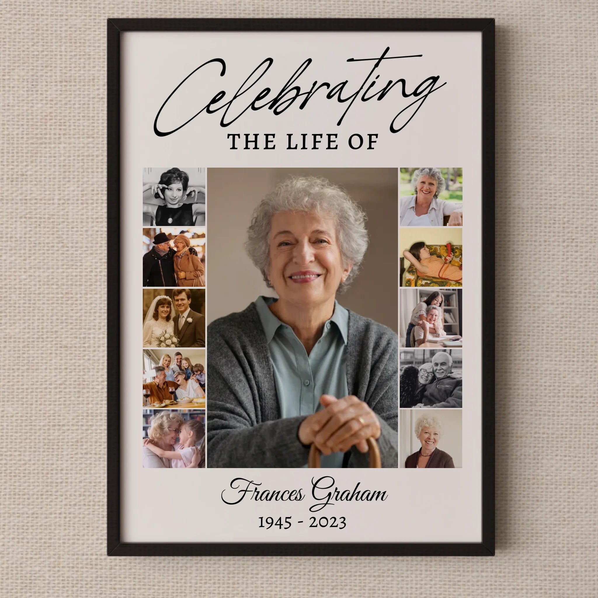 Funeral Photo Collage • Custom Memorial Sign • Celebration of Life • In Loving Memory  • 11 Photos