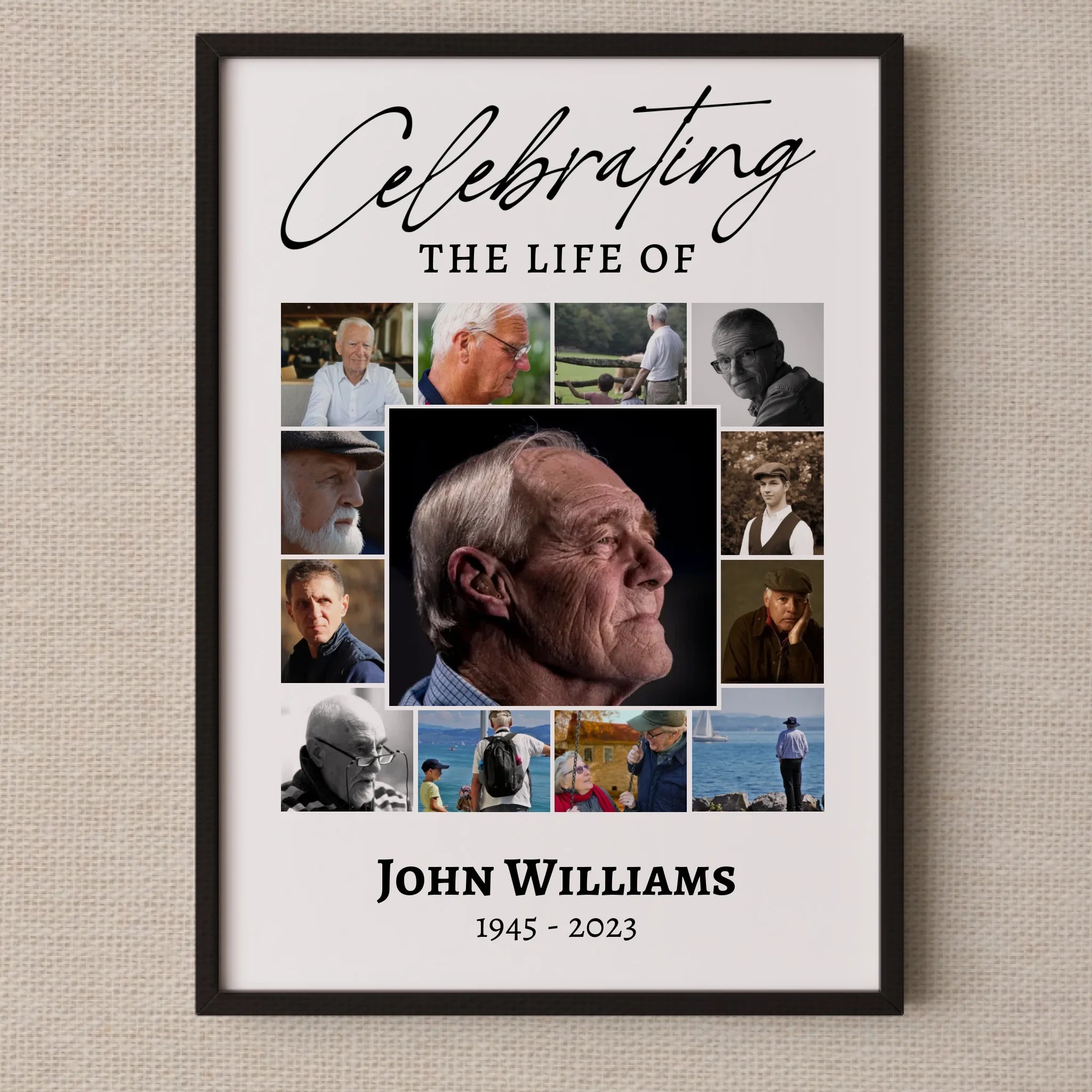 Funeral Photo Collage • Custom Memorial Sign • Celebration of Life • In Loving Memory • 13 Photos