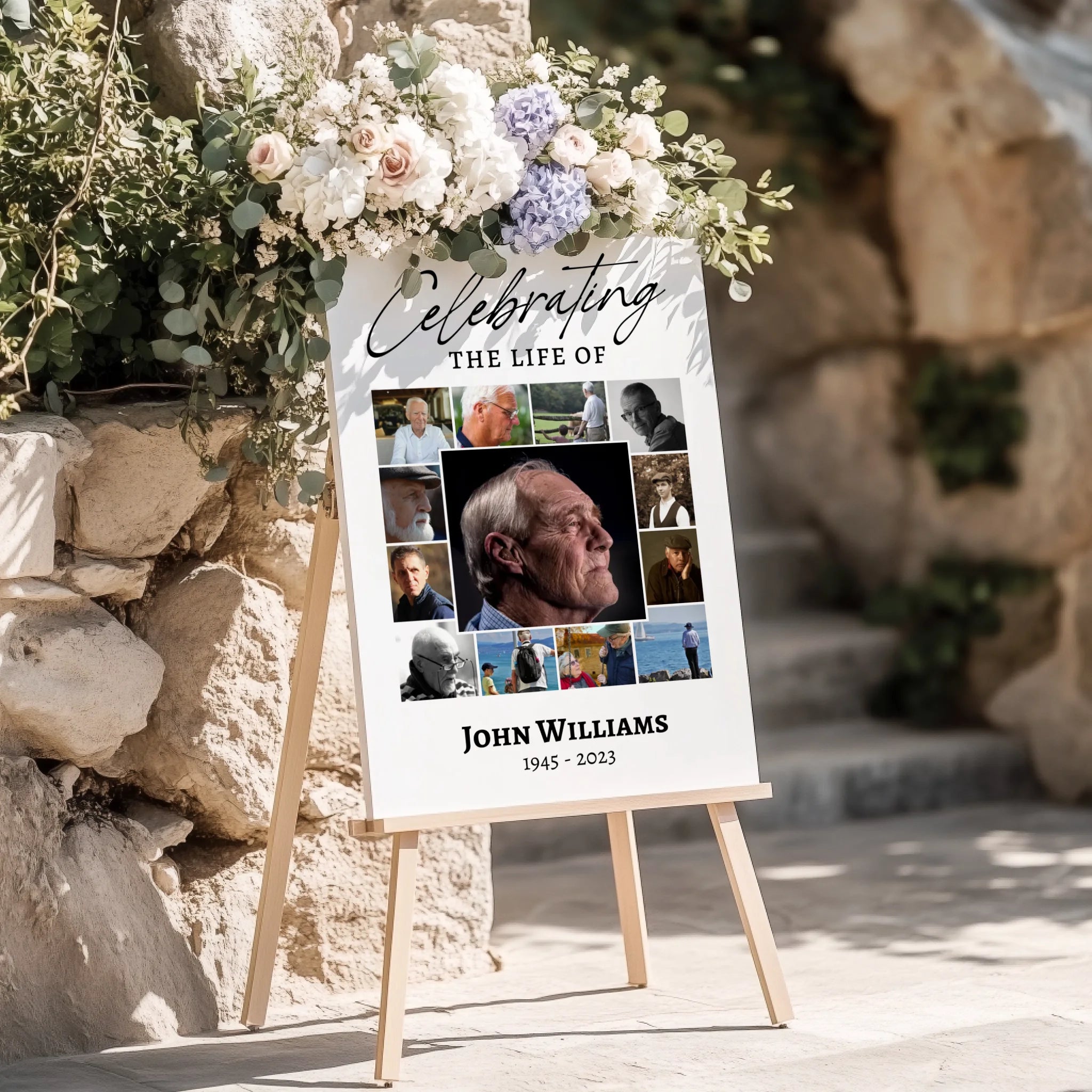 Funeral Photo Collage • Custom Memorial Sign • Celebration of Life • In Loving Memory • 13 Photos