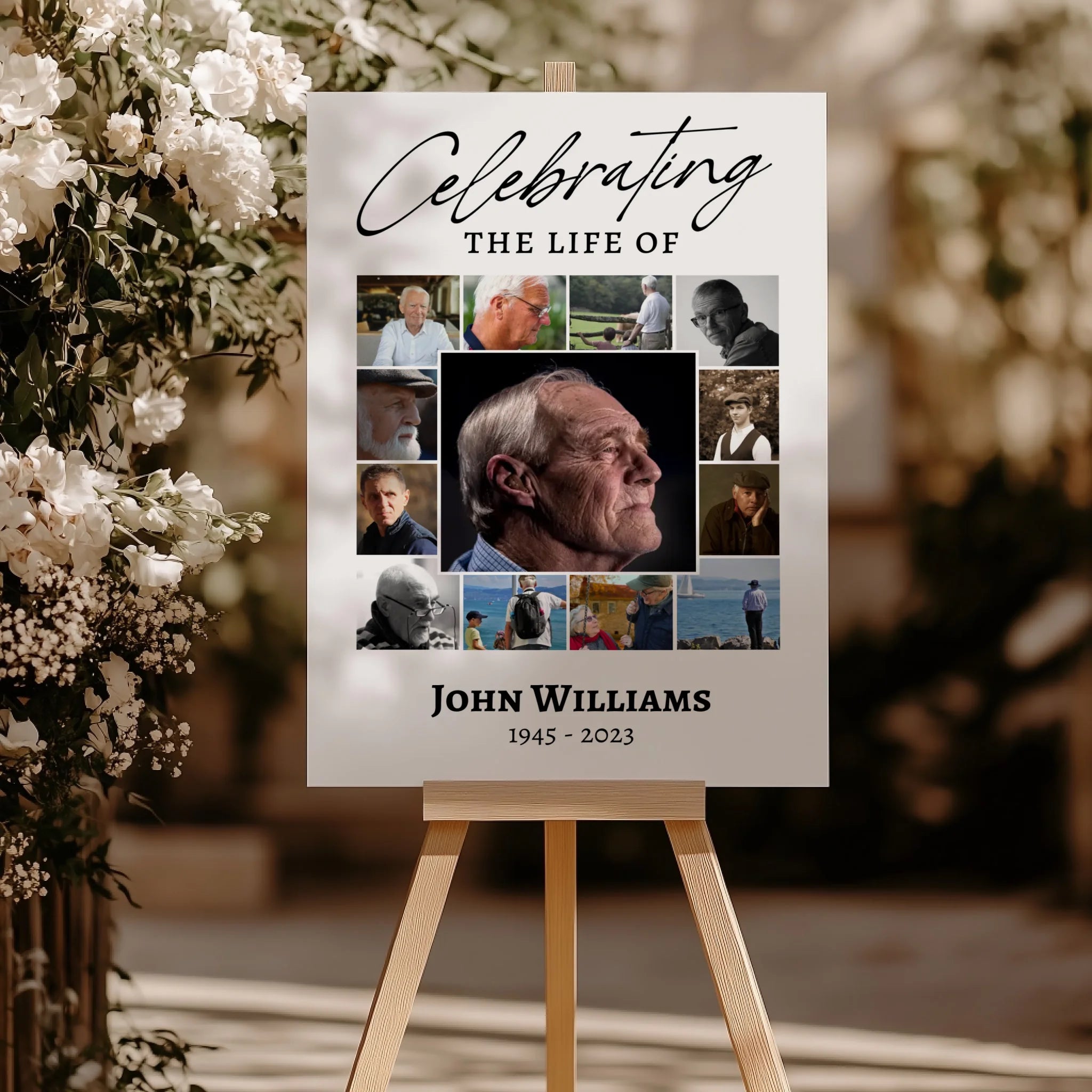 Funeral Photo Collage • Custom Memorial Sign • Celebration of Life • In Loving Memory • 13 Photos