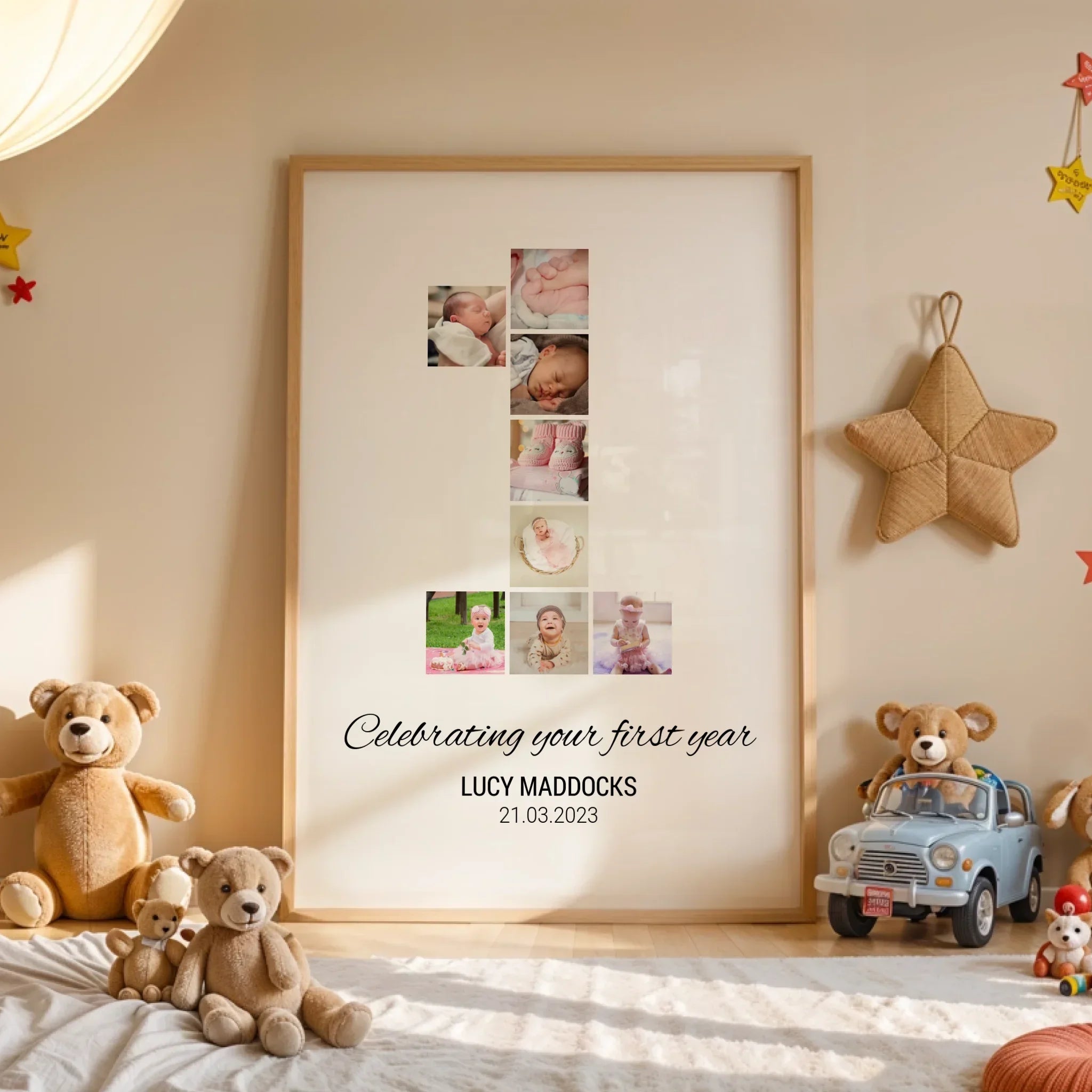 Personalised 1st Birthday Photo Collage • Baby’s First Year Number One Print