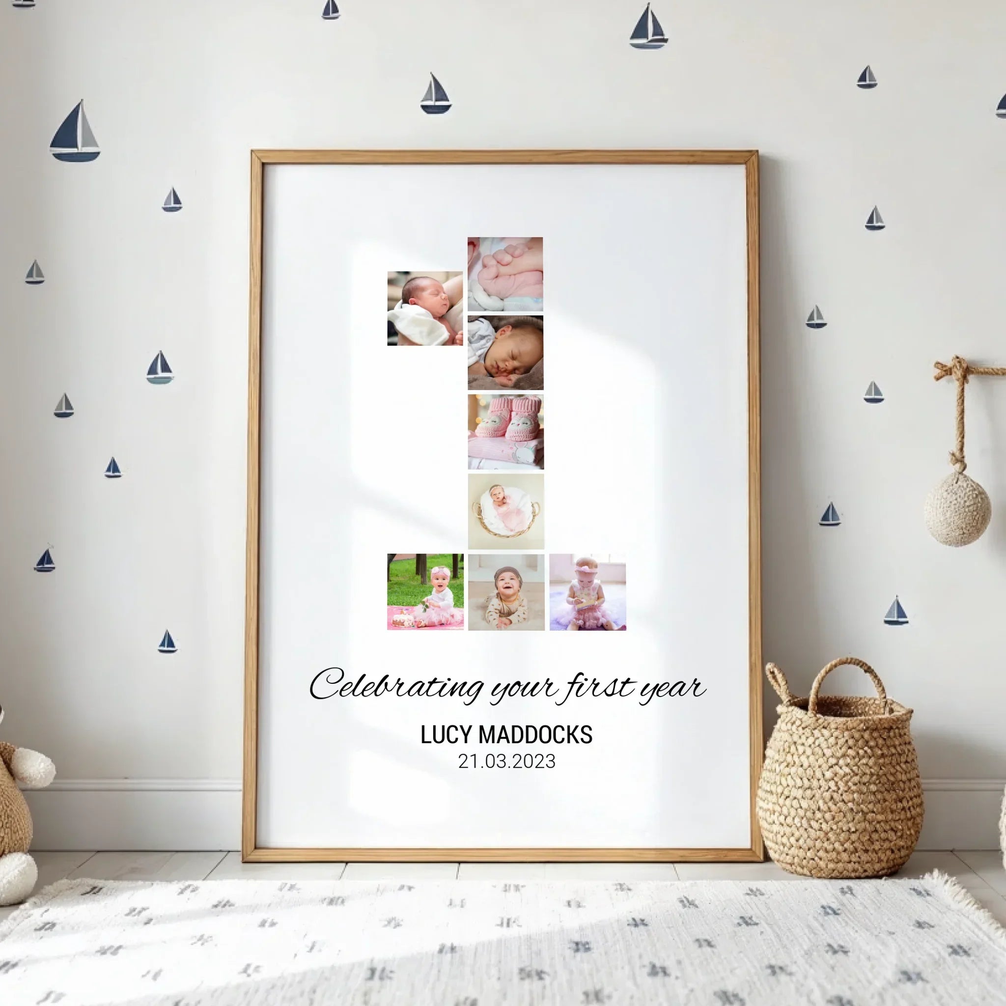 Personalised 1st Birthday Photo Collage • Baby’s First Year Number One Print