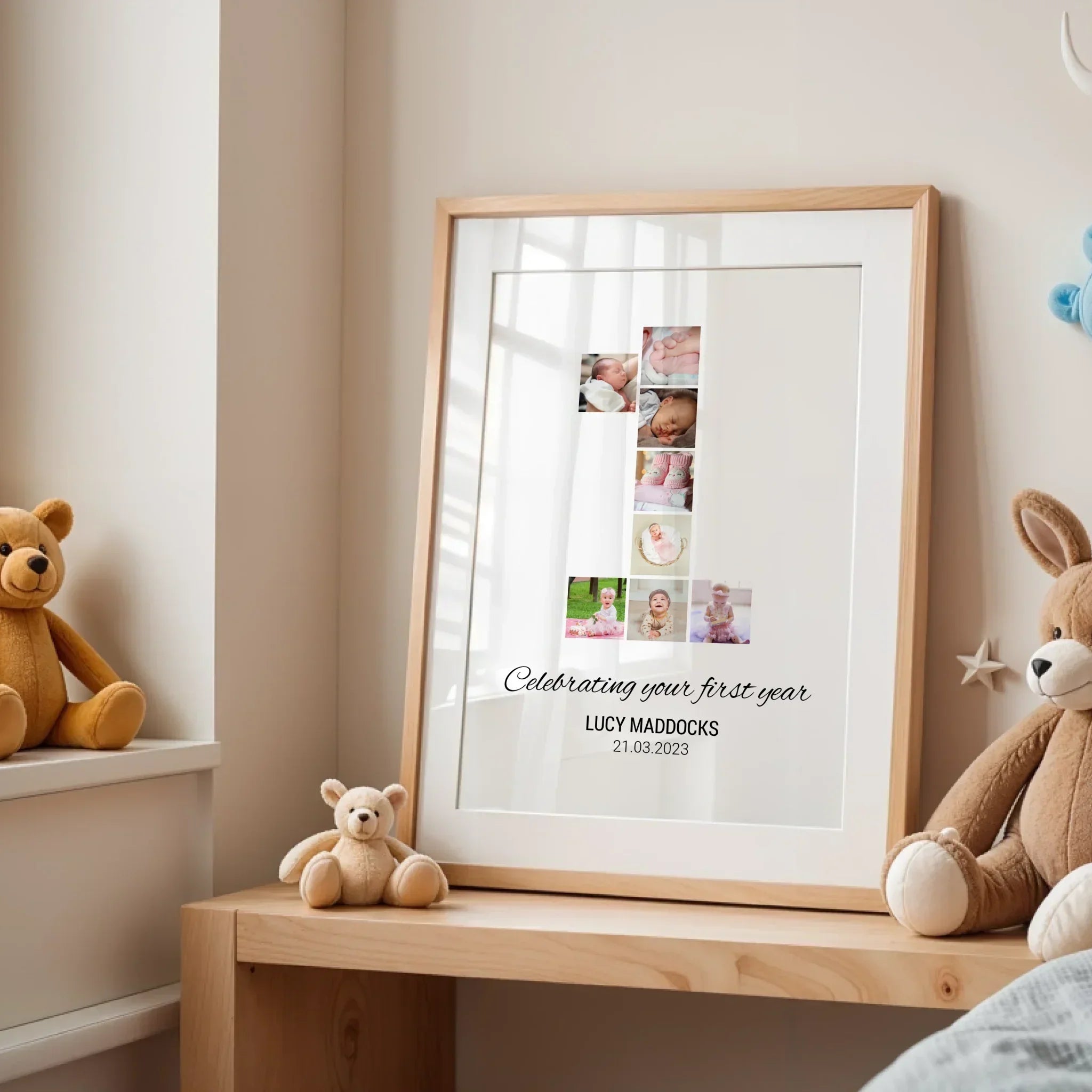 Personalised 1st Birthday Photo Collage • Baby’s First Year Number One Print