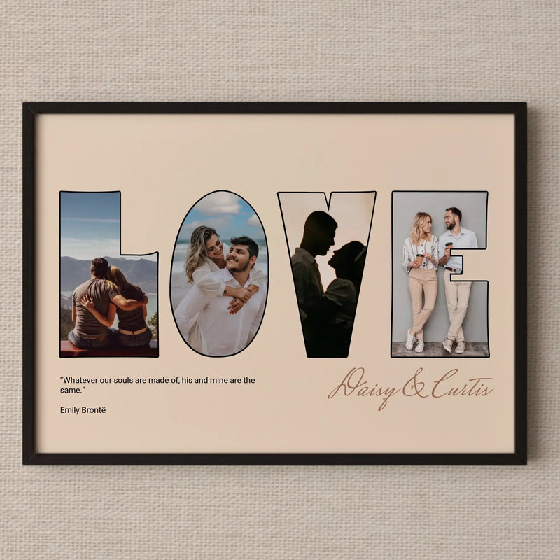 Personalised LOVE Photo Collage Print • Custom Couple Wall Art • Wedding, Anniversary & Valentine Gift