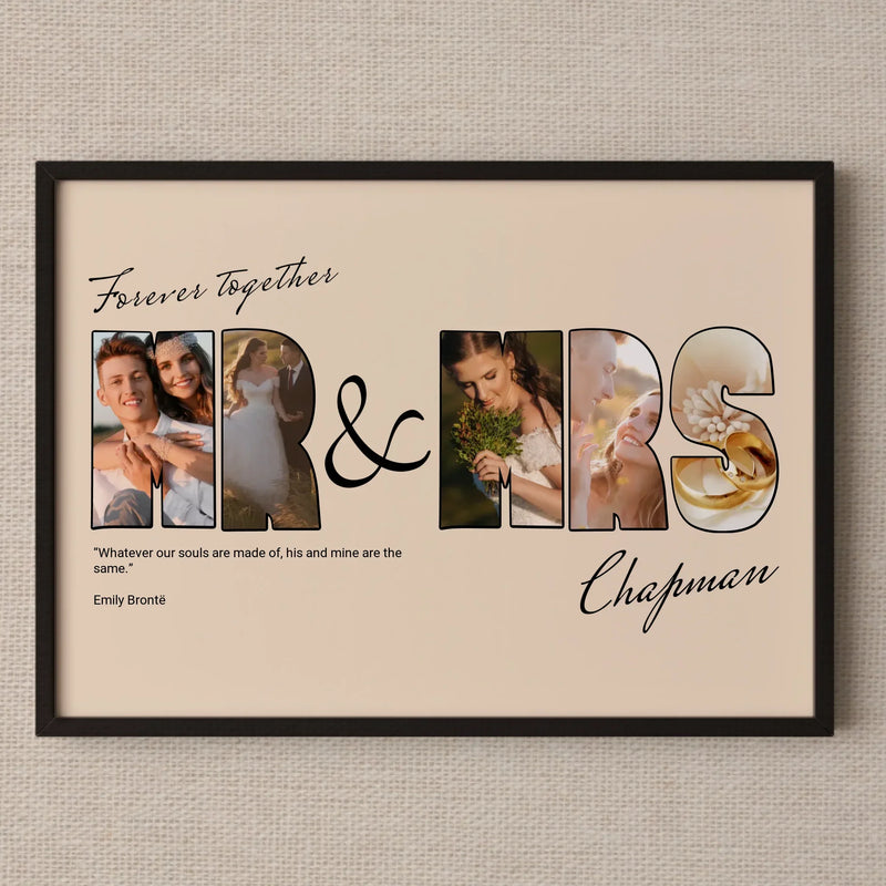Personalised Mr & Mrs Letter Photo Collage • Weddings, Anniversaries & Valentines Day Print