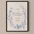 Blue Watercolour Floral Wedding Welcome Sign • Marriage Reception Decor  • Printed and Shipped