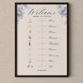 Blue Watercolour Floral Wedding Timeline Sign • Reception Order of Events • Printed and Shipped