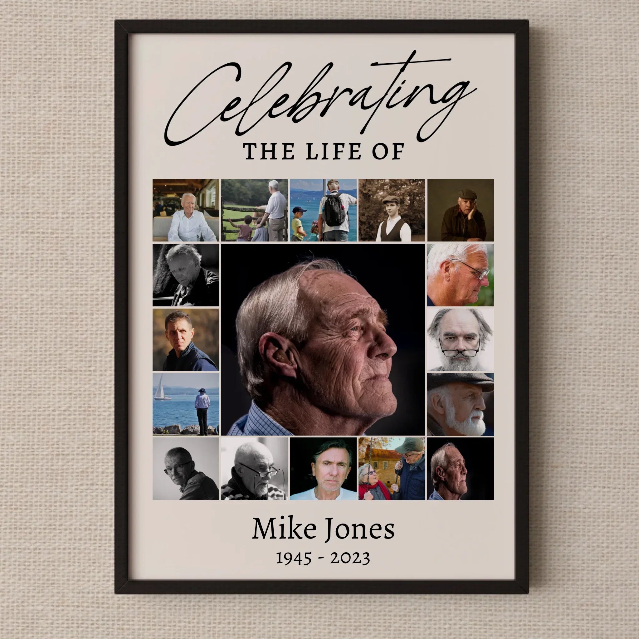 Custom Prezzy memorial photo collage poster celebrating life, personalized remembrance gift